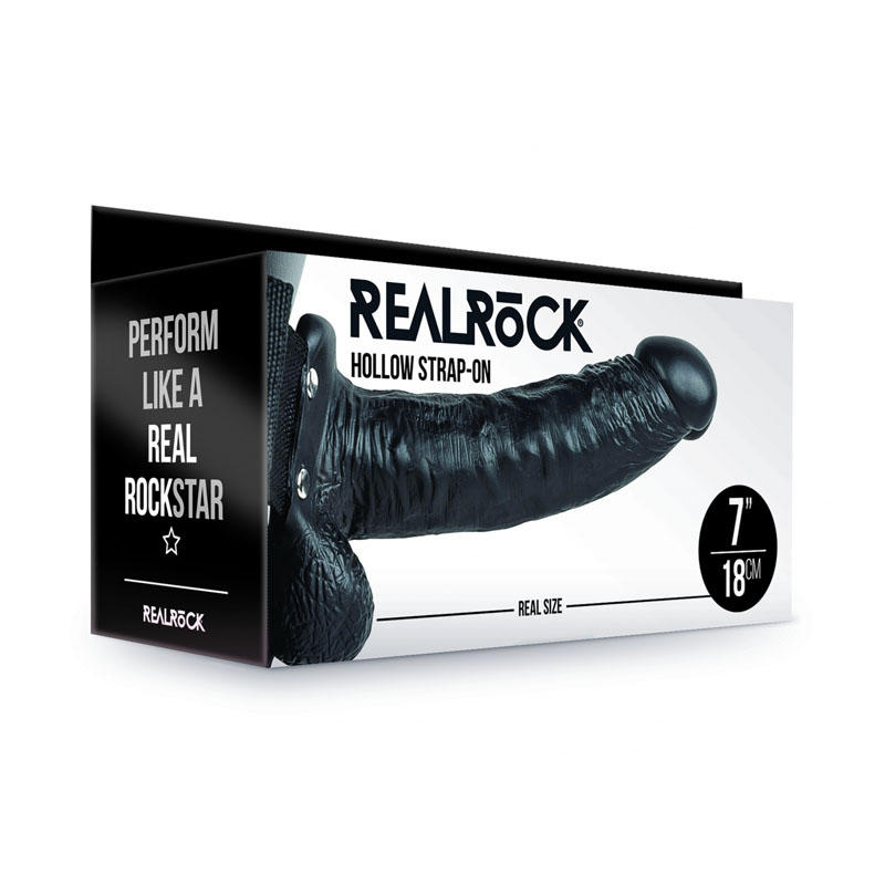 RealRock Hollow Strapon with Balls 7'' - Black